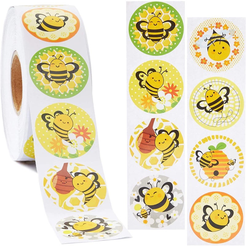 BLUE PANDA Bee Sticker Roll - 1000 Count, 1.5 in Round, Multicolor - Self-Adhesive Bumblebee Stickers for Classroom Rewards & Crafts - Image 3